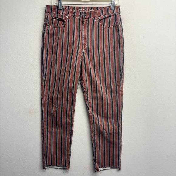 American Eagle Mom Jean Stripe Mauve Blue 8 Regular Crop - Picture 1 of 7